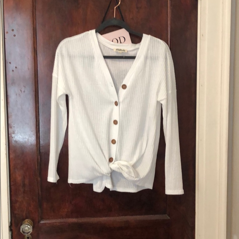 White Button up casual shirt (tie in front) (S)